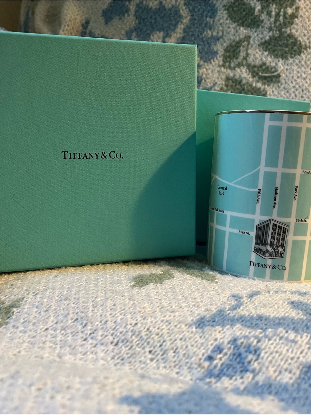 Tiffany & Co. Turquoise Blue Manhattan Map Bone China Coffee Mug